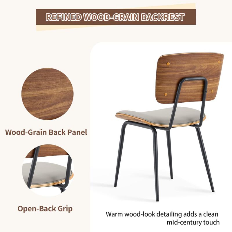 Set of 4 Dining Chairs PU Leather Dining Chairs with open back walnut veneer back Dining Chairs with metal legs leveling feet image number 6