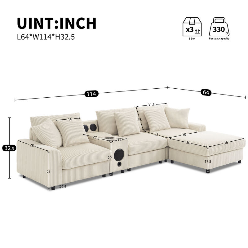 Merax Corduroy Sectional Sofa with Bluetooth Speakers