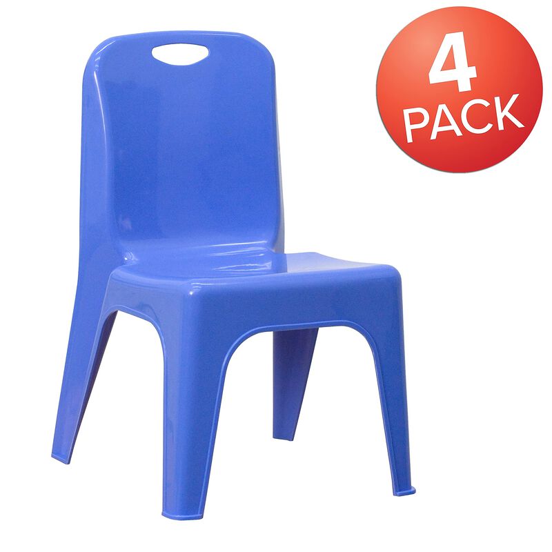 Flash Furniture Whitney 4 Pack Blue Plastic Stackable School Chair with Carrying Handle and 11'' Seat Height image number 2