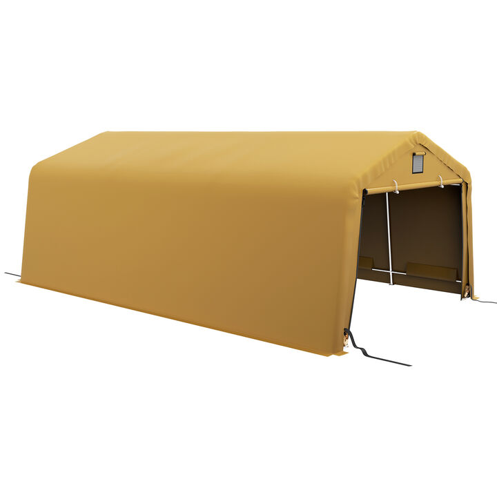 Outsunny 12' x 20' Heavy Duty Carport, Portable Garage Canopy Tent with 2 Ventilation Windows and Large Door, for Car, Truck, Boat, Motorcycle, Bike, Garden Tools, Beige
