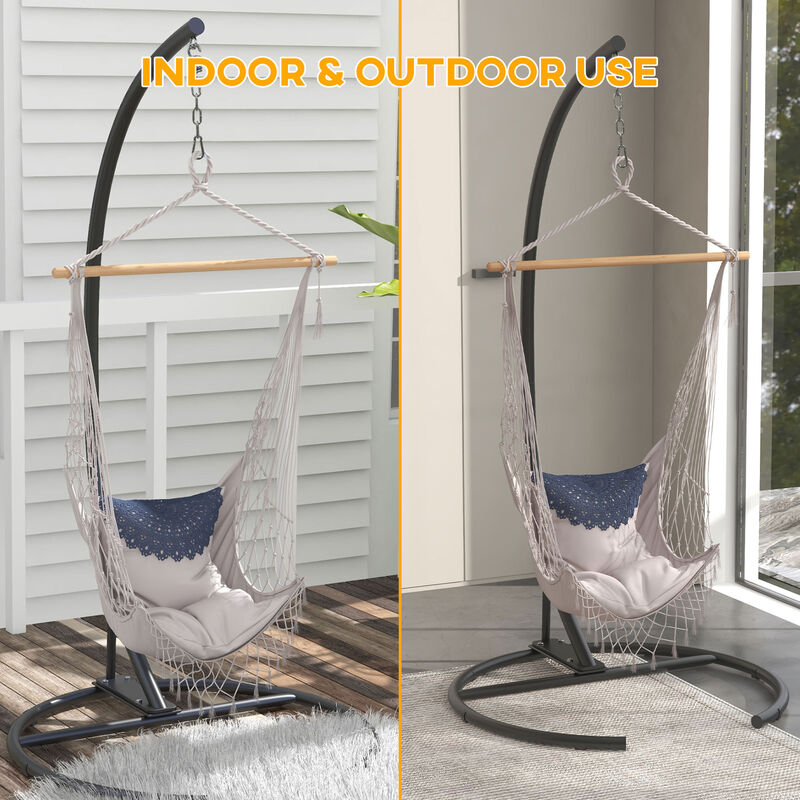 Outsunny Hanging Hammock Chair Stand with Round Base, C Hanging Stand Frame for Hammock Chair, Egg Cahir, Porch Swing Chair, Indoor & Outdoor, Black