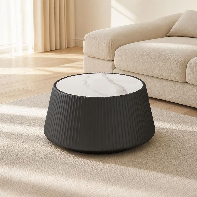 GOODSILO Round Cup Shape Sintered Stone Top Modern Coffee Table for Living Room, Bedroom and Office as Side or Bedside Accent image number 3