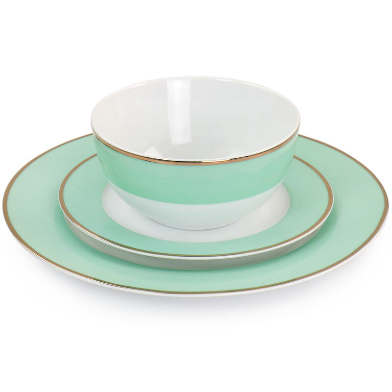 Martha Stewart Gold Rimmed 12 Piece Fine Ceramic Dinnerware Set in Mint image number 3