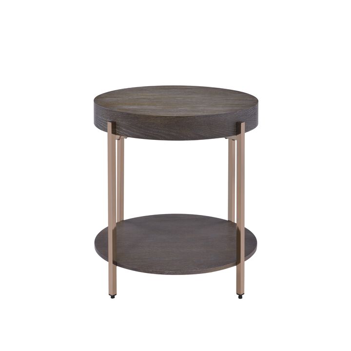 Wood and Metal End Table with 1 Shelf, Brown and Champagne-Benzara