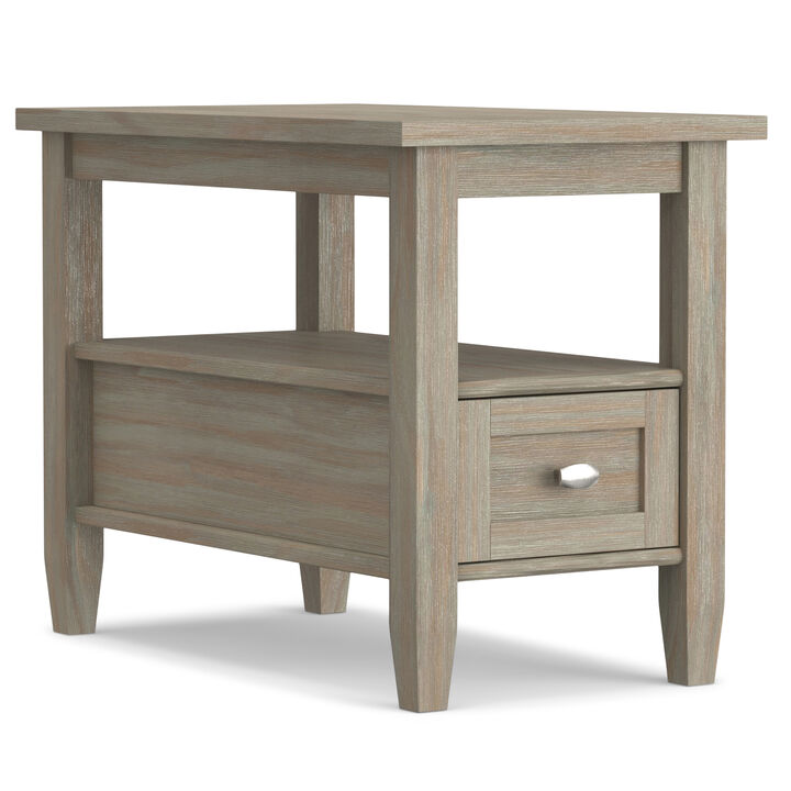 Warm Shaker SOLID WOOD 14 inch Wide Rectangle Transitional Narrow Side Table in Distressed Grey