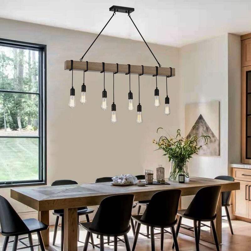 Camile 8-light Natural Wooden Beam Linear Chandelier in Antique Black Finish image number 1