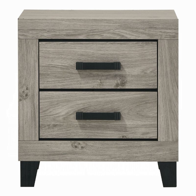Rachy Nightstand, 2 Drawers with Black Metal Handles, Farmhouse Light Gray image number 3