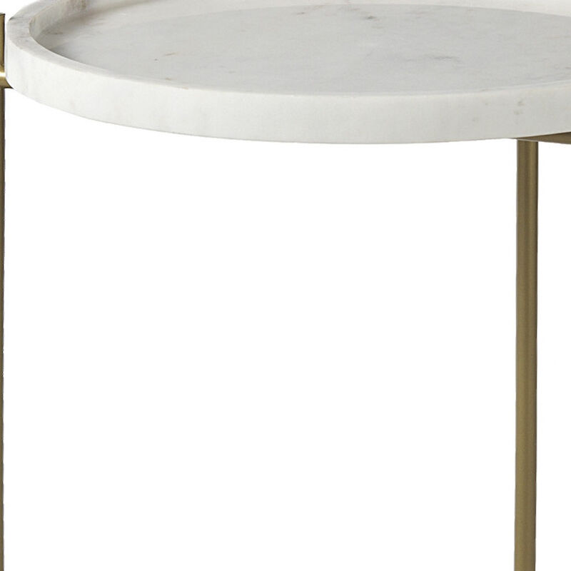 HomeRoots 23" White and Gold Marble and Iron Round End Table image number 2