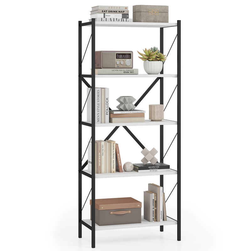 Modern 5-Tier Bookshelf Industrial Bookcase Metal Frame Storage image number 3
