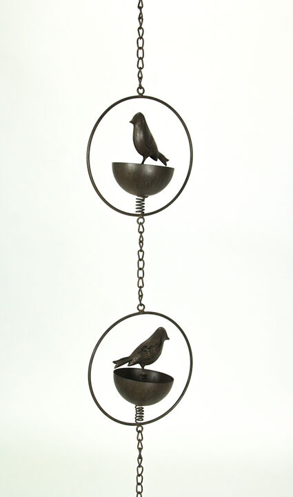 65 Inch Dark Brown Bird Bowl Metal Rain Chain Decorative Patio Accent Garden Art