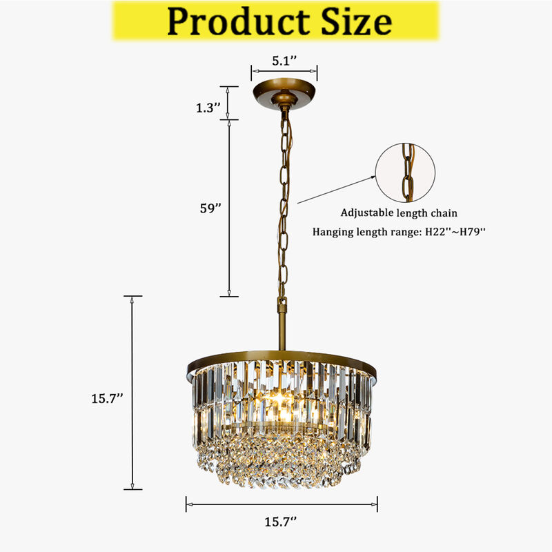 3 Lights 16" Traditional Gold Chandelier With Clear Crystal Accents image number 6
