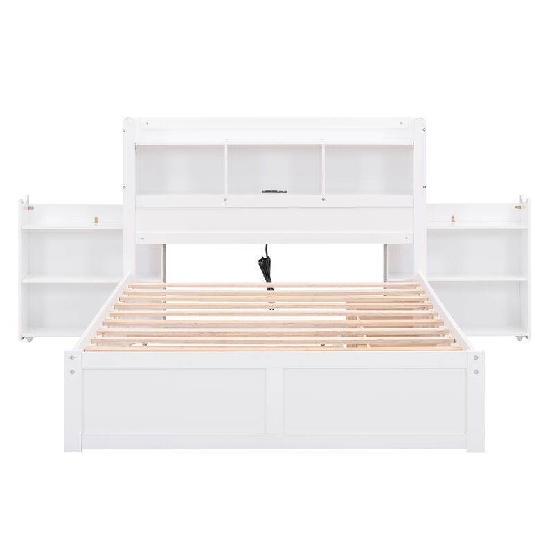 Whisen Full Size Storage Platform Bed with Pull Out Shelves, Twin Size Trundle and 2 Drawers image number 5