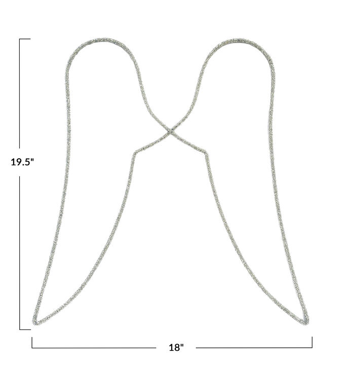 Glass Beaded Metal Angel Wings, Silver Finish