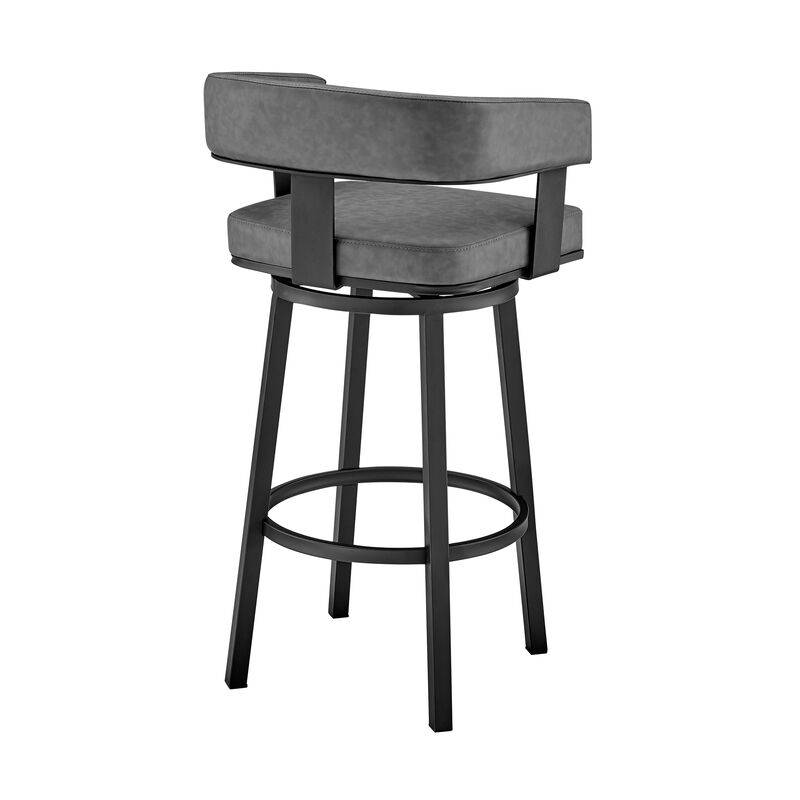 Lorin  Counter Height Swivel Bar Stool in Black Finish and Black Faux Leather