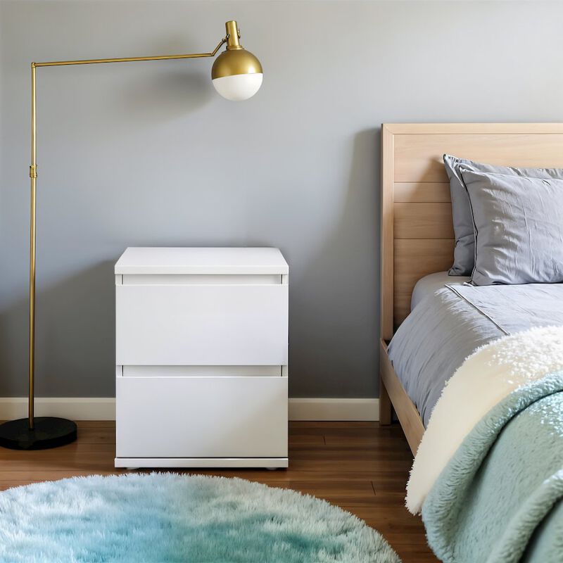 Furnifact White 2 Drawer Nightstand - Compact And Functional Bedroom Nightstand