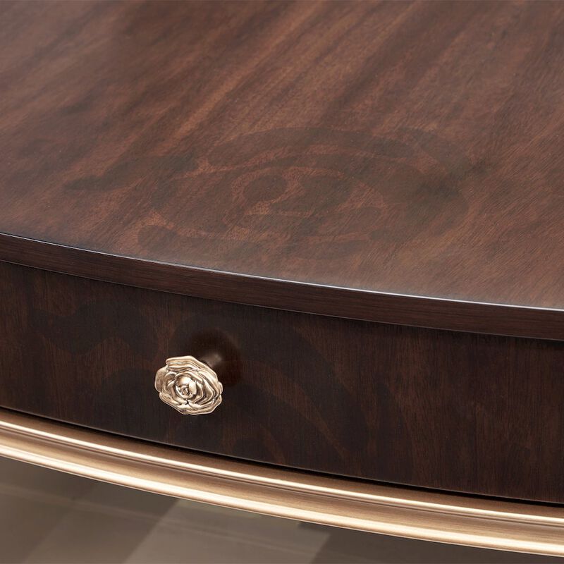 Michael Amini Camellia Field Oval Cocktail Table - Warm Pecan