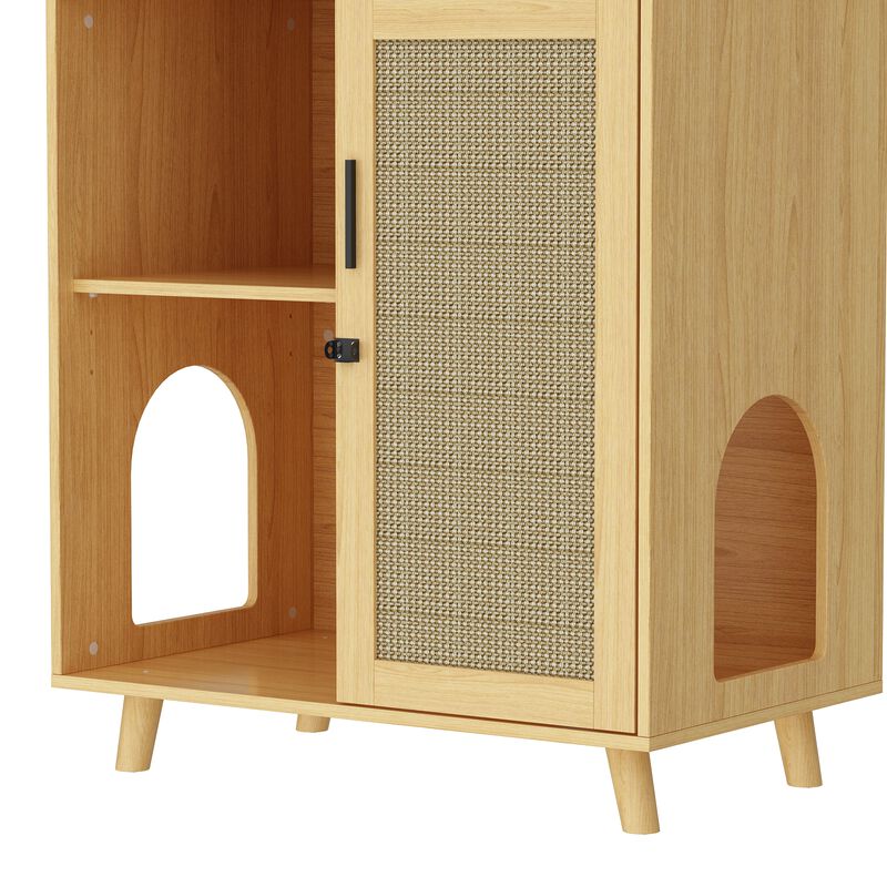 Cat Litter Box Enclosure with Lock Sisal Door, Modern Hidden Litter Box Furniture Cat Washroom Storage for Living Room image number 7
