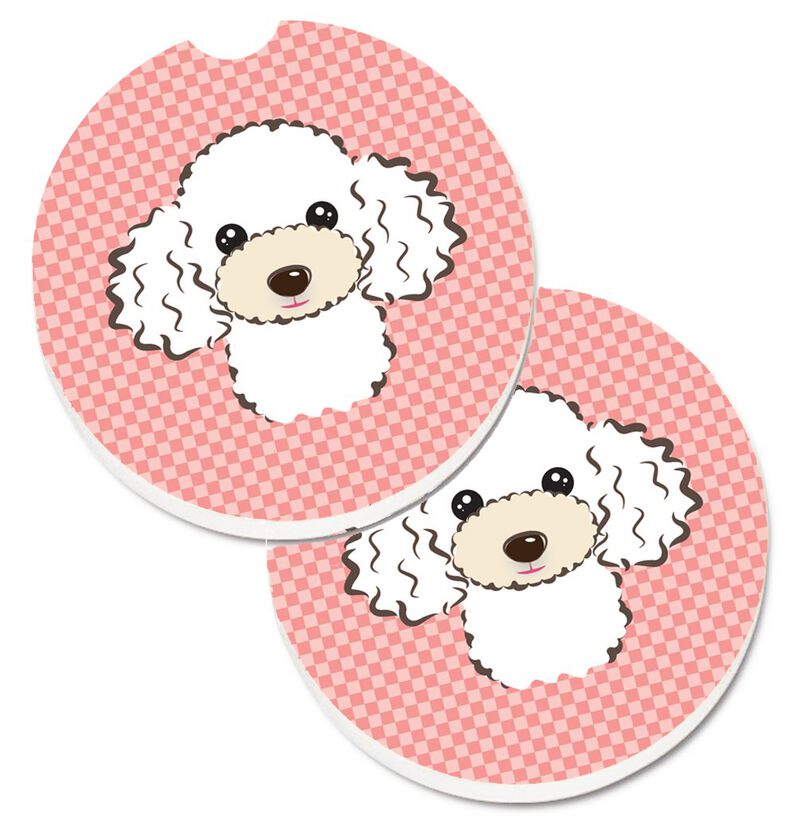 Caroline's Treasures Checkerboard Pink White Poodle Set of 2 Cup Holder Car Coasters BB1257CARC, 2.56, Multicolor