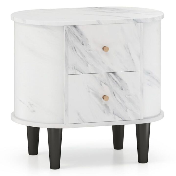 Hivvago 2-Drawer Nightstand Modern Faux Marble Bedside Table with Storage