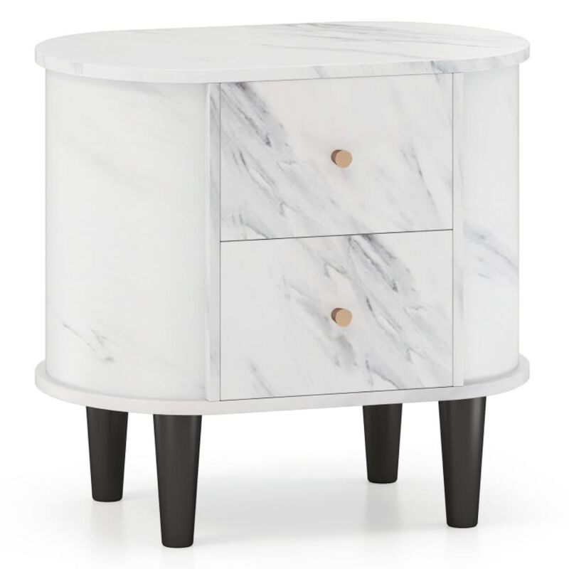 Hivvago 2-Drawer Nightstand Modern Faux Marble Bedside Table with Storage