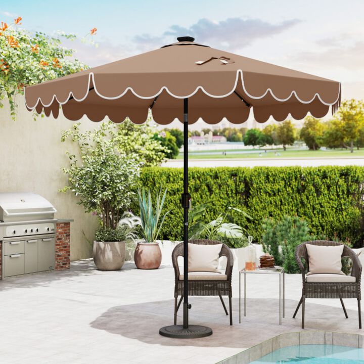 9.3 Feet Solar Patio Umbrella with 24 LED Lights Vented Top and Ruffles