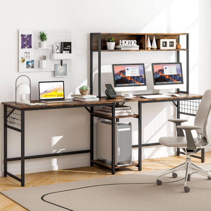 Hivvago L-shaped Desk with Power Outlet Hutch