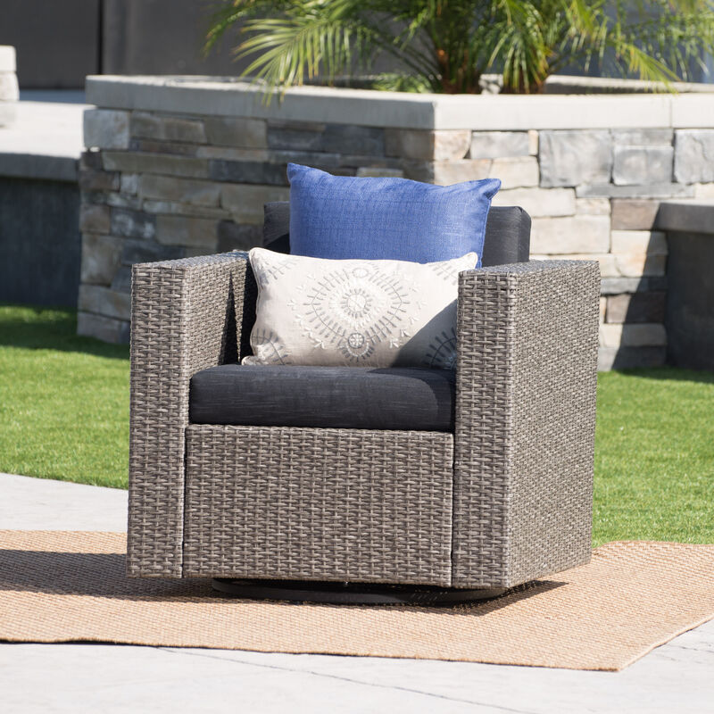 Christopher Knight Home Andrews Outdoor Wicker Swivel Club Chair with Water-Resistant Cushions image number 1