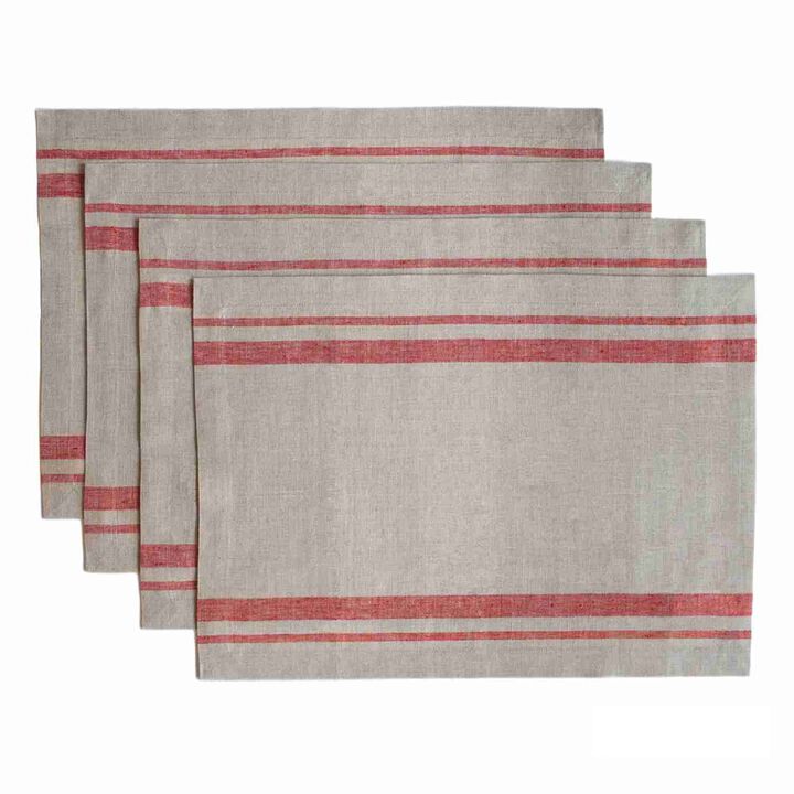 Solino Home 100% Pure Linen Placemats 14 x 19 Inch Set of 4 - French Stripe