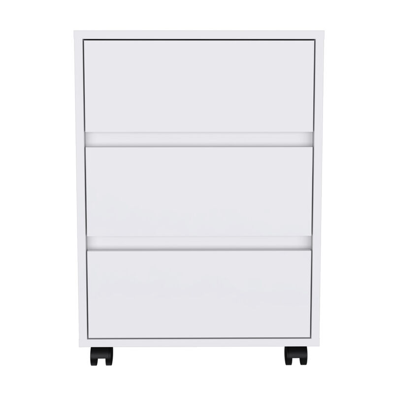 DEPOT E-SHOP Ibero 3 Drawer Filing Cabinet, Four Casters, Three Drawers, Top Surface, White