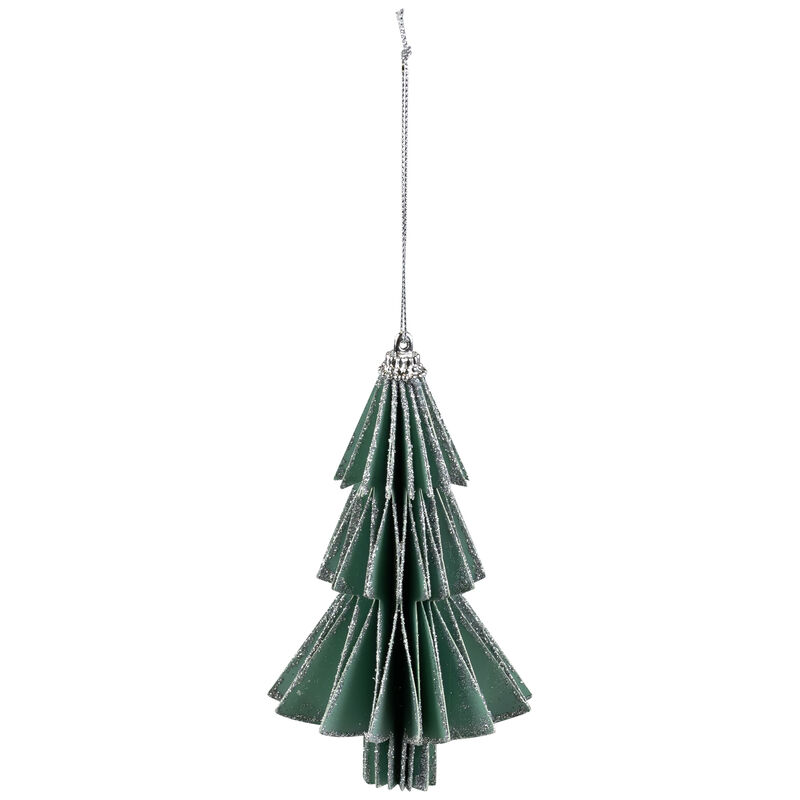 6" Glittered Green Christmas Tree Ornament image number 3