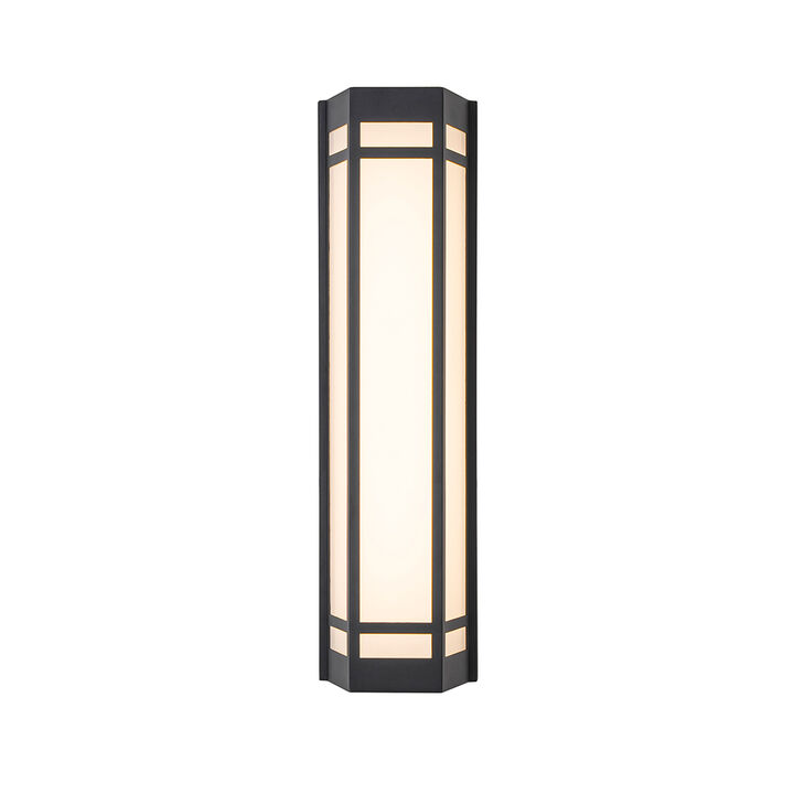 H20" Modern Craftsman Style Exterior Wall Sconce in Black with Frosted Acrylic Shade 24W Integrated LED Outdoor Wall Light