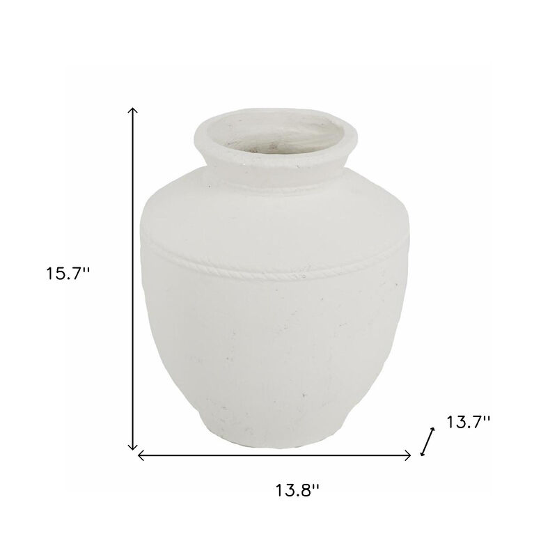 HomeRoots 16" White Terracotta Round Jug Vase image number 4