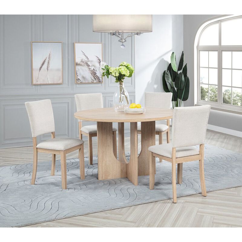 Camden Upholstered Dining Chair, Set of 2, Beige/Light Oak