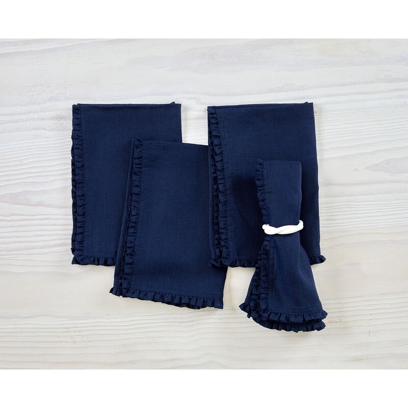 Solino Home Juliette Ruffle 100% Linen Dinner Napkins &ndash; Set of 4, 20 x 20 in, Machine Washable, Holiday and Everyday Dining