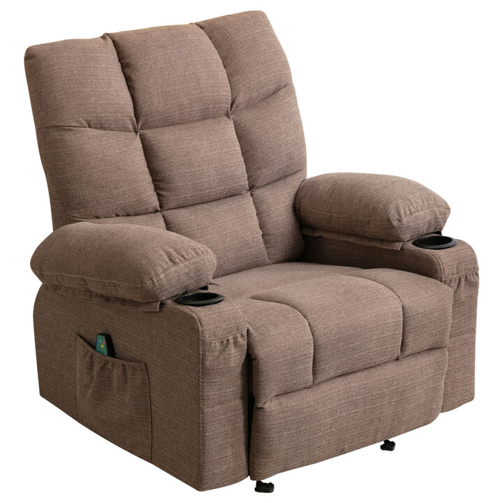 Recliner Chair Massage Heating sofa with USB and side pocket 2 Cup Holders (Brown)