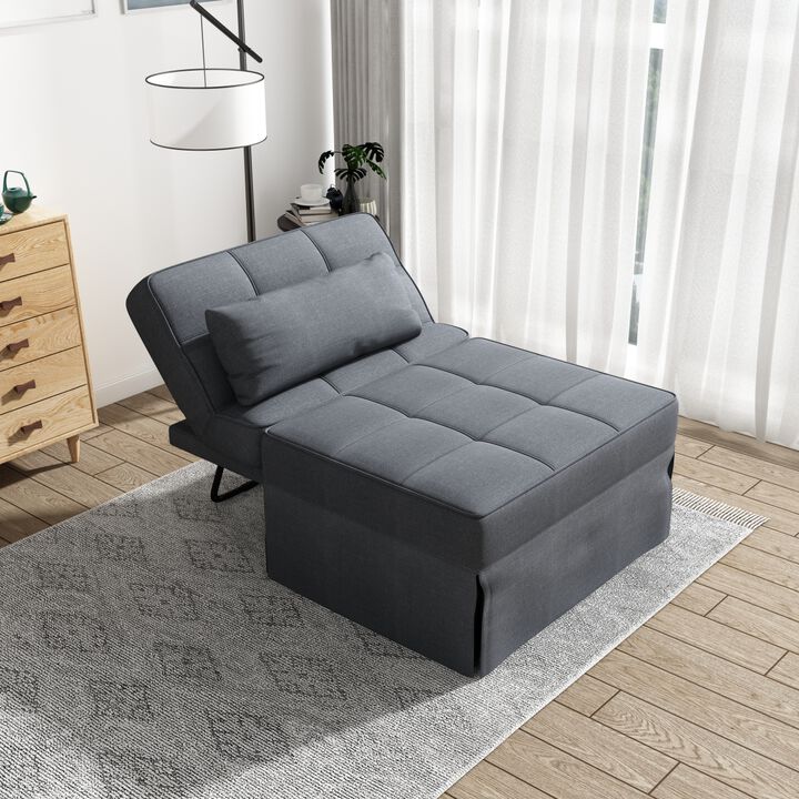 Living Room Bedroom Metal Frame with Dark Grey Upholstered Recliner Bed Ottoman