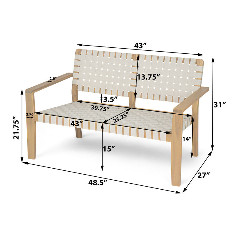 Merax Premium Acacia Wood Outdoor Loveseat Stylish Black Rope Weaving Design image number 5