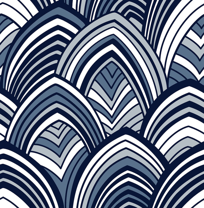 Cabarita Indigo Art Deco Flocked Leaves Wallpaper