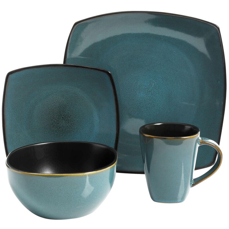 Soho Lounge 16-Piece Soft Square Dinnerware Set in Teal Green