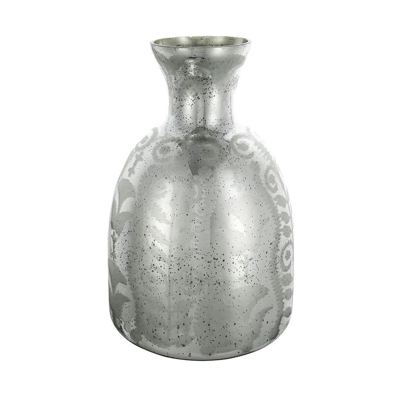 HomeRoots 18" Antiqued Silver Floral Glass Table Vase image number 0