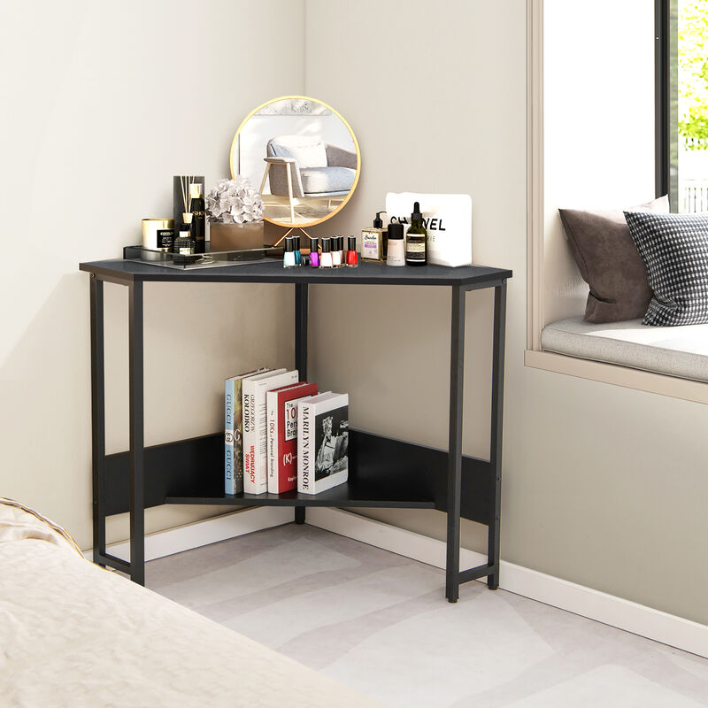 Costway Triangle Computer Desk Corner Desk Home Office w/Power Outlets USB Ports Black
