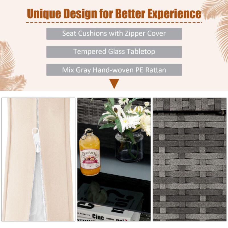 Hivvago 4 Pieces Patio Rattan Sofa Furniture Set with Cushion and 2-Tier Coffee Table