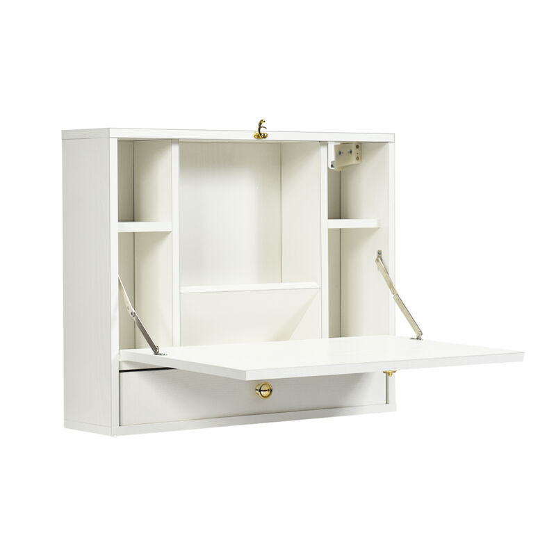 Wall Mounted Folding Laptop Desk Hideaway Storage with Drawer