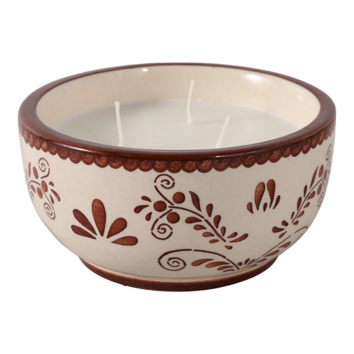 6" 10 Oz Coffee Hand Painted Candle, Brown/ White
