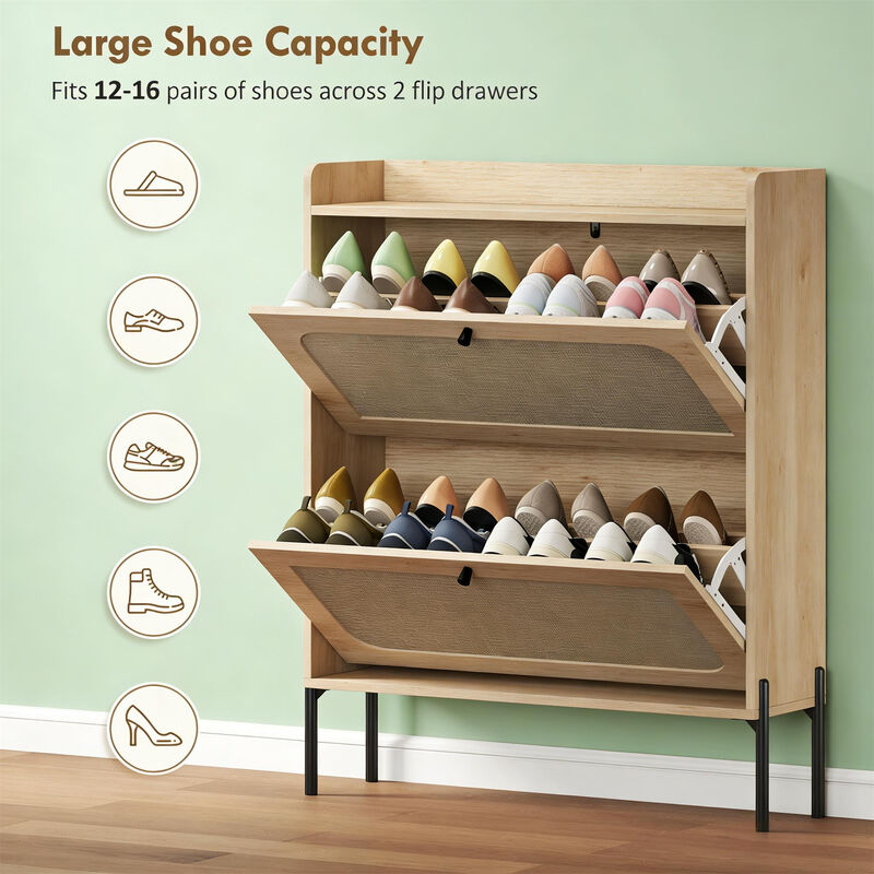 Narrow Shoe Cabinet 12-16 Pairs Shoe Storage, Slim Storage Cabinet with Adjustable Shelves image number 5