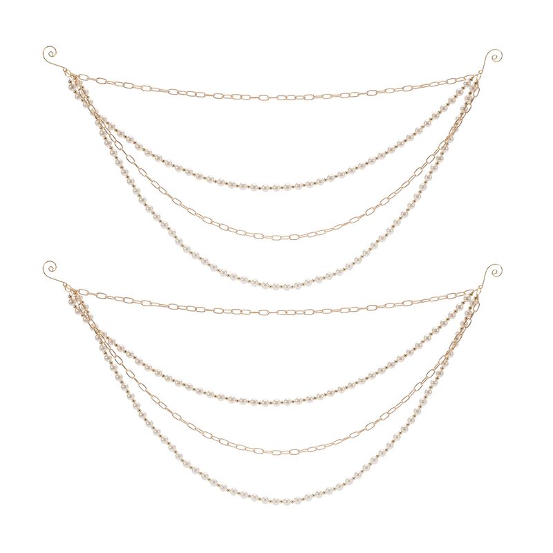 Pearl Bead Garland with Chain Link (Set of 2) &ndash; Chic Holiday D&eacute;cor for Modern, Vintage, or Glam Christmas Themes