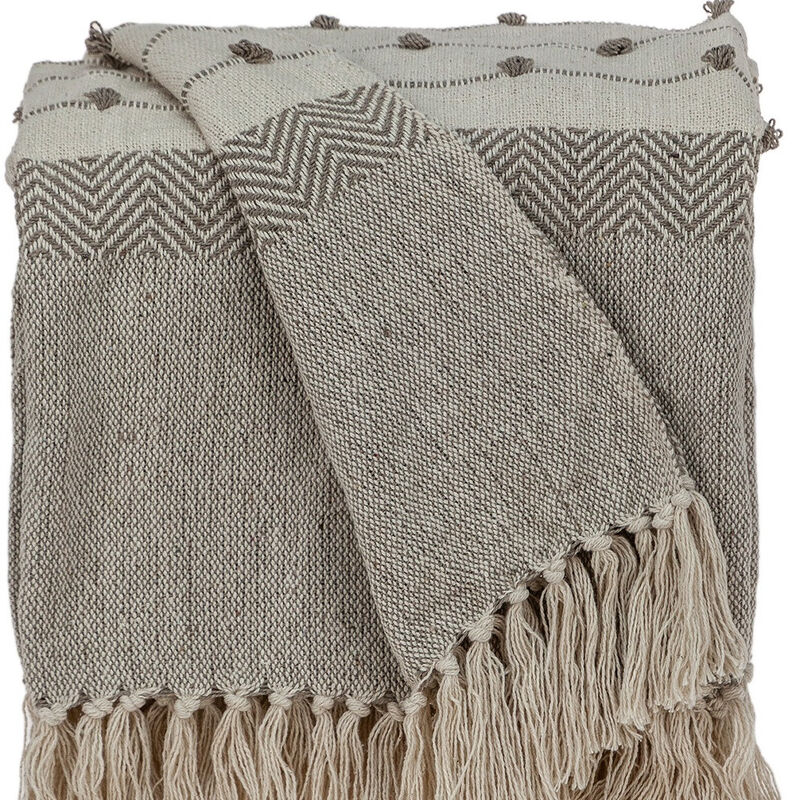 HomeRoots Tufted Beige Fringed Woven Handloom Throw image number 4