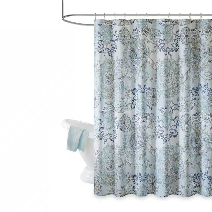 Boho Paisley Floral Cotton Shower Curtain – Elegant Watercolor Design, Machine-Washable