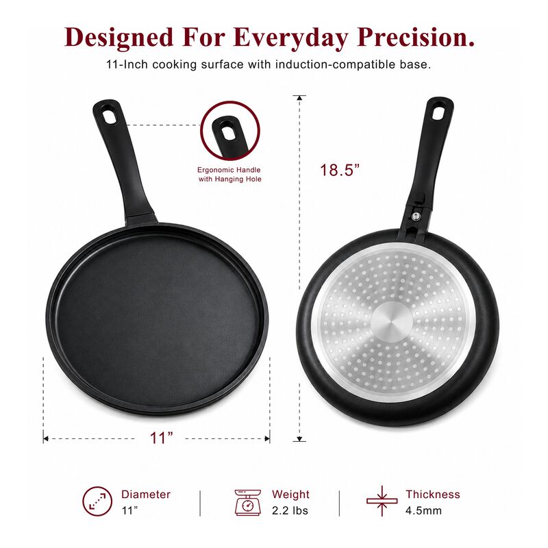 Alva Energy Nonstick Ceramic Crepe Pan 11" - Lightweight, Easy to Clean and Made without PFAS, PFOA & PTFE - Induction and All Stovetop Compatible with Even Heat Distribution image number 6
