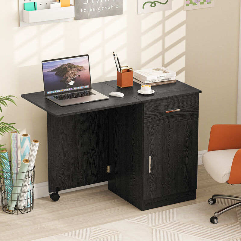 Folding Computer Desk with Drawer and Mobile Cabinet for Home Office